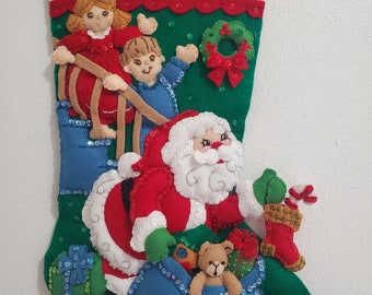 NO PEEKING Personalized, Completed, Bucilla Christmas Stocking