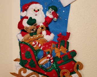 SANTA and HIS SLEIGH Stocking, Competed and for to be Personalized