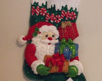 Glittery HO HO HO Santa, 18 inch,  Enhanced Personalized Christmas Stocking