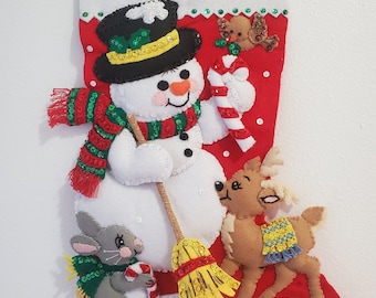 SNOWMAN and FRIENDS, 18 inch, Personalized Christmas Stocking