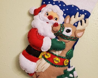 SANTA & RUDOLPH Christmas Stocking, Greatly Enhanced