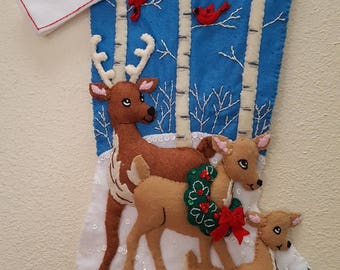 DEER in the WOODS, completed, personalized Christmas stocking