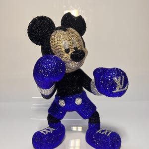 Custom Mickey Mouse Boxing Gloves Figurine – Handmade Preciosa Crystal Encrusted Statue, Luxury Disney Decor Collectible Gift for Fans