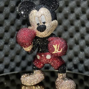 Custom Mickey Mouse Statue with Boxing Gloves – Pop Art Collectible Figure – Luxurious Handcrafted Red & Gold Boxing Mickey Mouse Sculpture