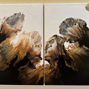 Acrylic Fluid Art / Pouring Painting Set of Two Paintings.