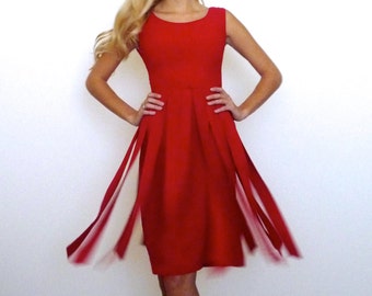 50s Deep Red Crepe Bombshell Fringed Wiggle Mini Dress xxs