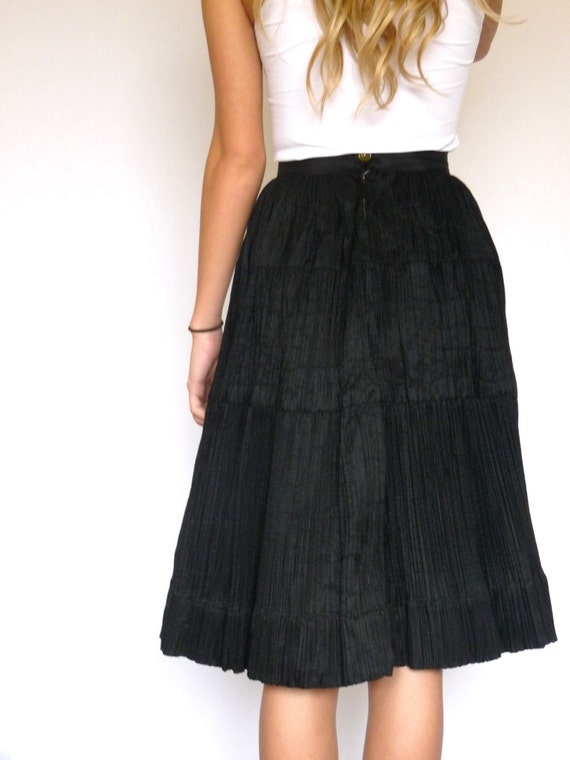50s Black Micro Pleated Full Circle Skirt xxs - image 4