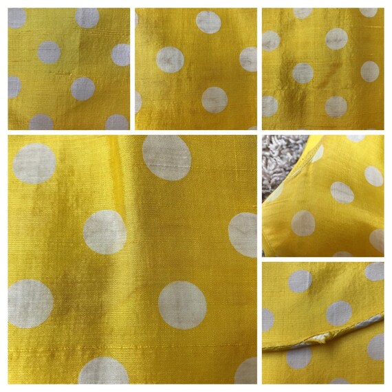 60s Shiny Yellow White Silk Polka Dot Wiggle Dres… - image 10