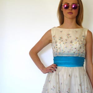 50s Rainbow Floral Embroidery Poofy Cummerbund Dress xxs xs Junior Jr Theme image 6