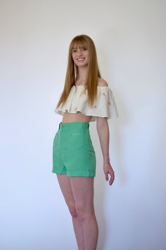 60s Lime Green Mod High Waist Polyester Cuffed Hot