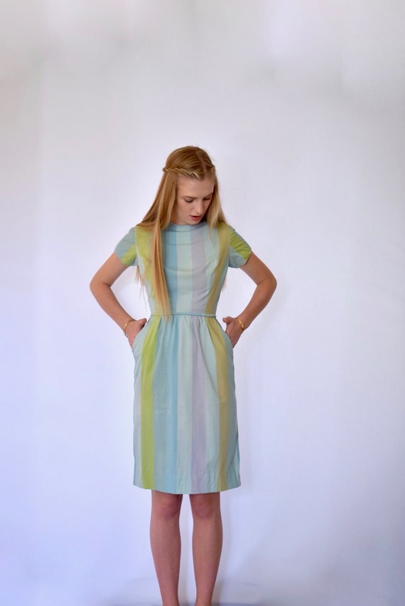 60s Pastel Candy Striped Short Sleeve Wiggle Penci