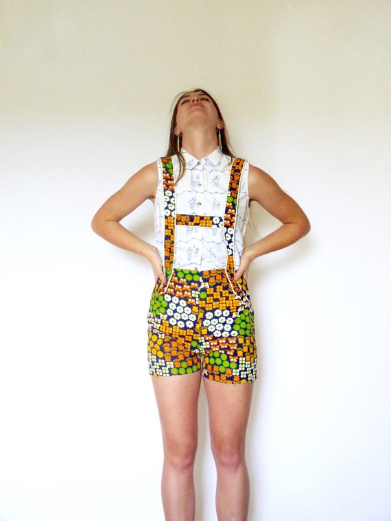 70s Colorful Novelty Print Flower Power Overall S… - image 4