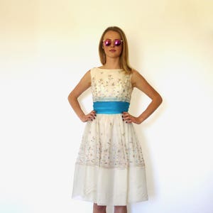 50s Rainbow Floral Embroidery Poofy Cummerbund Dress xxs xs Junior Jr Theme image 4