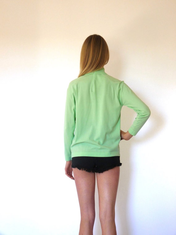 70s Neon Mint Green Polyester Turtleneck Tunic xs… - image 5