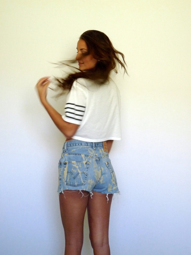 80s Levi's Paint Splatter High Waist Blue Jean Cut off Shorts Xs S Etsy