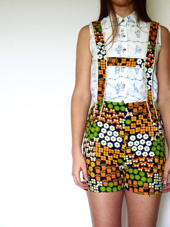 70s Colorful Novelty Print Flower Power Overall S… - image 6