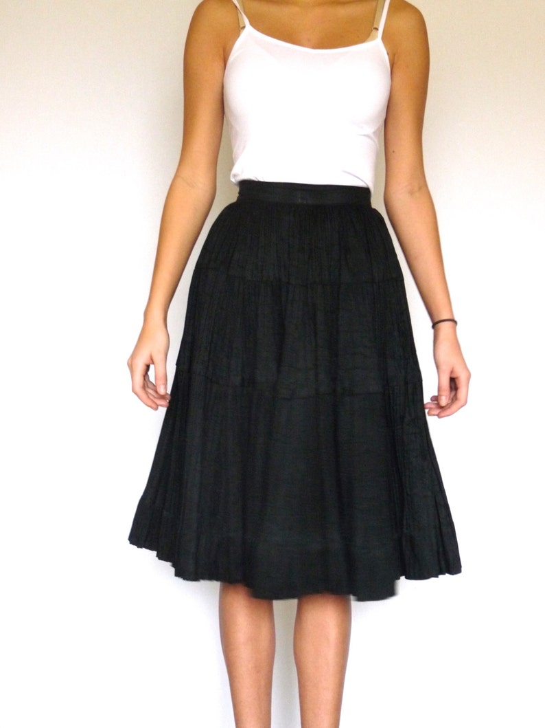50s Black Micro Pleated Full Circle Skirt Xxs Etsy