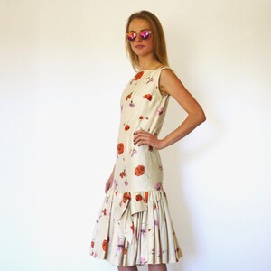 50s Floral Poppy Extreme Peplum Mermaid Drop Waist Deco Midi Dress xxs xs s image 7