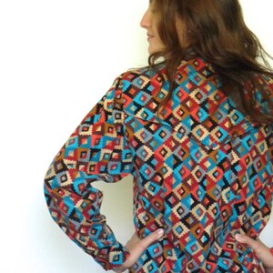 80s Colorful Southwest Print Long Sleeve Camp Shirt xs s image 5