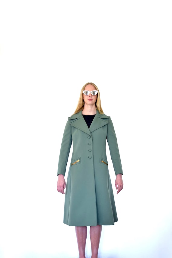 60s Lilli Ann Army Green Polyester Knit Wide Lapel