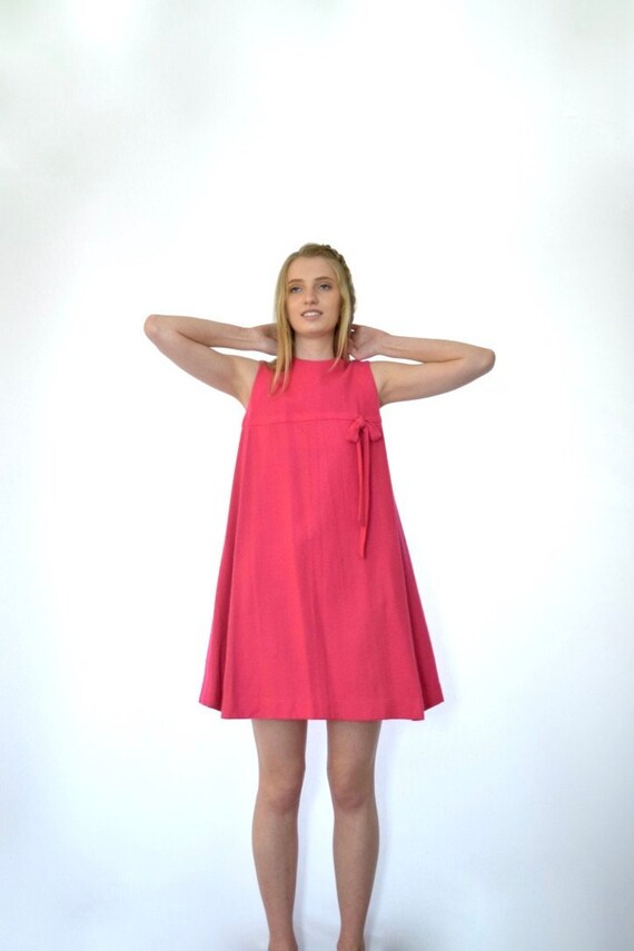 60s Hot Pink Sleeveless Wool Babydoll Mini Tent Dr