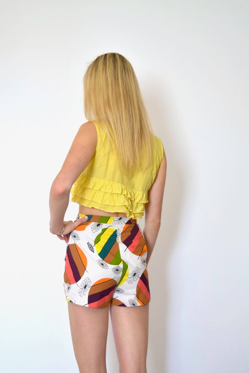 60s Mod Colorful Geometric Novelty Print High Waist Cotton - Etsy