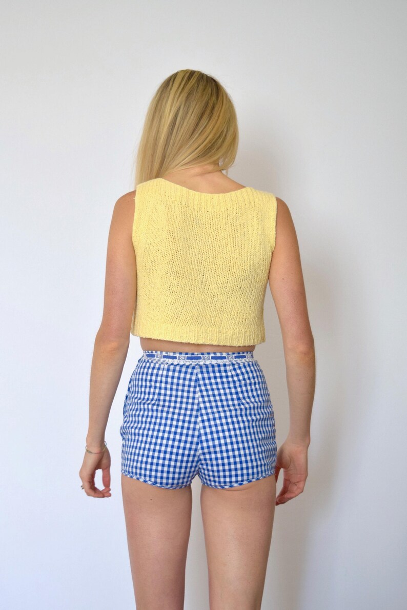 60s Blue White Gingham Checkered High Waist Bloomer Shorts xxs