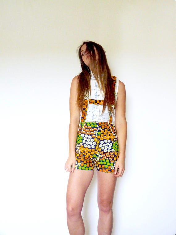 70s Colorful Novelty Print Flower Power Overall S… - image 3