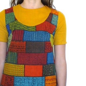 60s Retro Tapestry Patchwork Bricks Babydoll Mini Dress xs s image 4