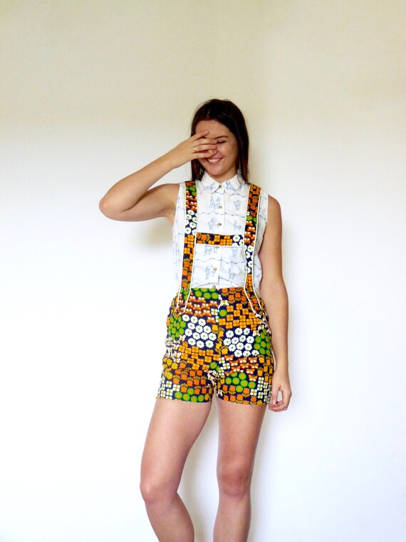 70s Colorful Novelty Print Flower Power Overall S… - image 2