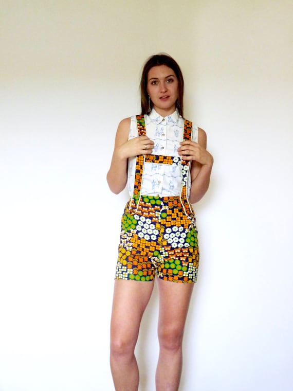 70s Colorful Novelty Print Flower Power Overall S… - image 1