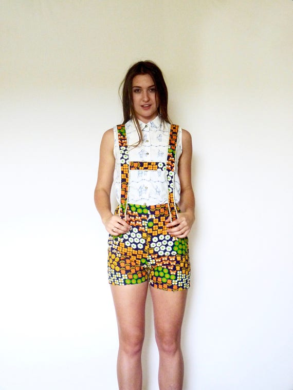 70s Colorful Novelty Print Flower Power Overall S… - image 5