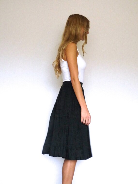 50s Black Micro Pleated Full Circle Skirt xxs - image 3