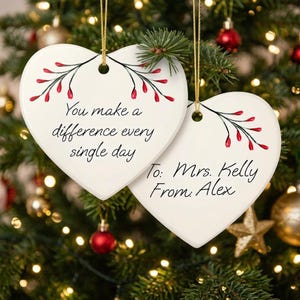 You Make a Difference Heart/Circle Ceramic Ornament | Personalized Teacher Appreciation