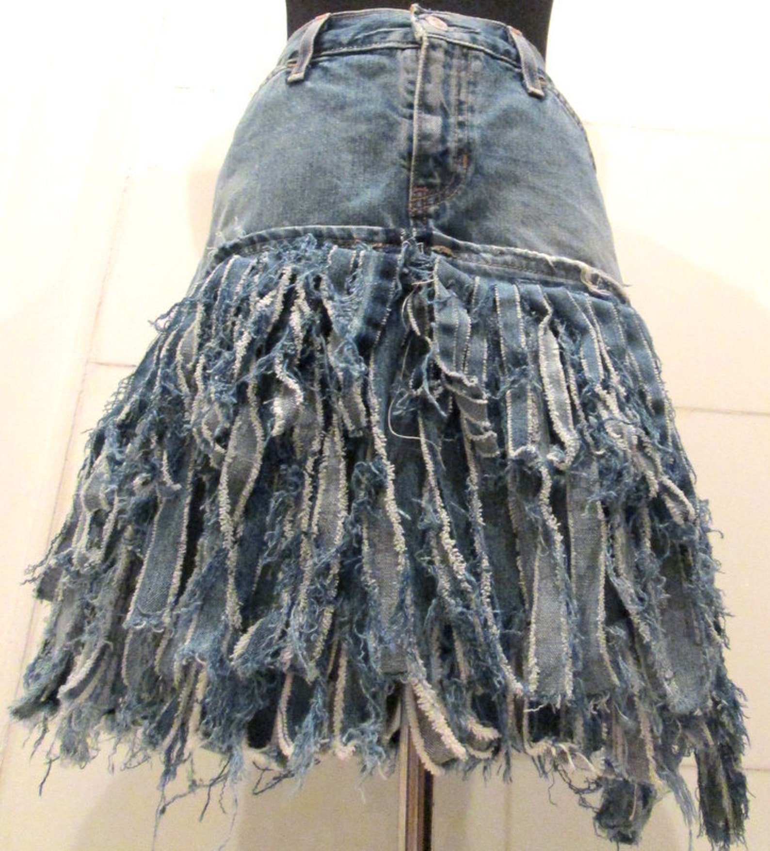 Tattered Denim Skirt. Ripped Denim Skirt. Destroyed Denim Etsy