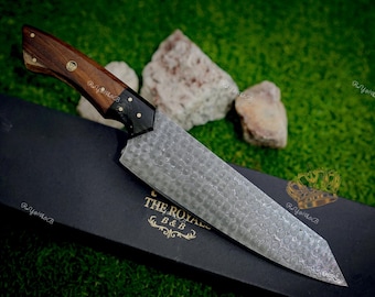 Japanese Santoku Style Chef Kitchen Knife forged Damascus Steel BBQ Knife,gift for dad, gift for him, fathers day gift, gift for mother