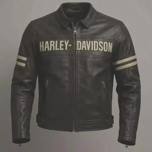 Harley Davidson Men&#39;s Black Motorcycle Jacket Real Cowhide Leather Biker Jacket