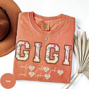 Personalized Gigi Shirt with Grandkids Names, Floral Gigi T-Shirt, Gigi Gifts, Mother&#39;s Day Shirt, Custom Kids Names Grandma Shirt, Gigi Tee