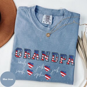 Comfort Colors® Custom American Grandpa Shirt With Kids Names Grandpa 4th of July Shirt, Fathers Day Gift,Patriotic Grandpa Shirt,Papa Shirt