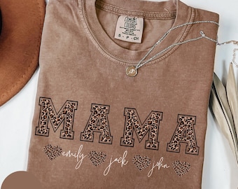 Comfort Colors Personalized Leopard Mama Shirt, Retro Mom Gift