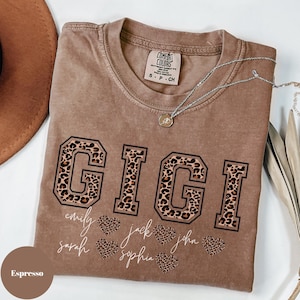 Comfort Colors® Personalized Leopard Gigi Shirt, Mothers Day Gift, Mom Shirt, Retro Gigi Shirt, Gift For Mom, Nana Shirt, Leopard Gigi Shirt