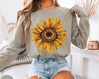 Komfort Farben Sonnenblume Langarm-Shirt : Vintage Floral Print