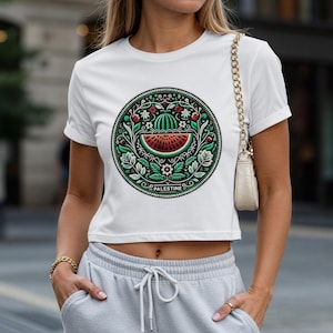 Tee Shirt Solidarity Palestine - Save Gaza Crop Top - Color Design Palestinian Flag Watermelon Symbol Freedom - Human Rights -Free Palestine