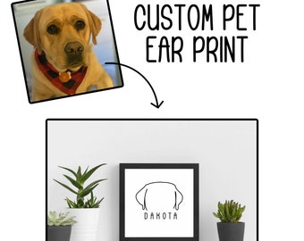 ONE Pet, Custom Dog Ear Print, Custom Pet Print, Personalized Dog Ear Outlines, Pet Loss Memorial Gift, Dog Mom Gift,Custom Dog Ears Outline