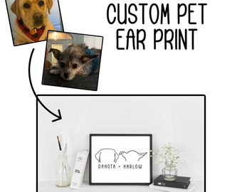 TWO Pets, Custom Dog Ear Print, Custom Pet Print, Personalized Dog Ear Outlines, Pet Loss Memorial Gift,Dog Mom Gift,Custom Dog Ears Outline