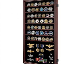 Handcrafted Challenge Coin Display – Wall Mounted, 7 Rows