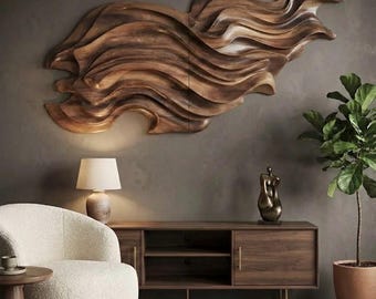 Hand Carved Waves Wall Art: Veteran Made in the U.S.