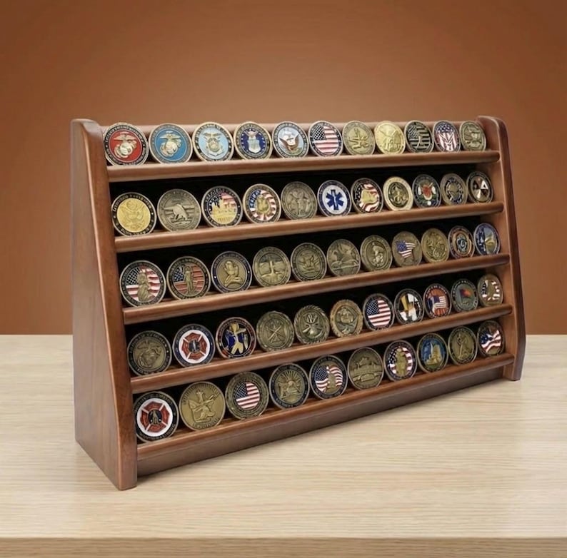 Handcrafted Challenge Coin Display – Desk or Wall Mounted, 5 Row - Etsy