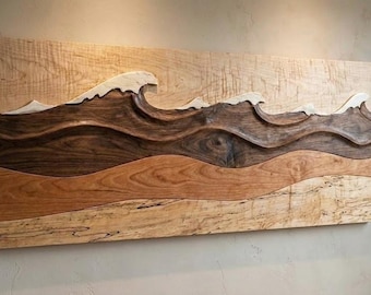 Hand Carved Ocean Waves Wall Art: Veteran Made in the U.S.