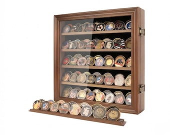 Handcrafted Walnut Challenge Coin Display – Wall Mounted, 5 Row